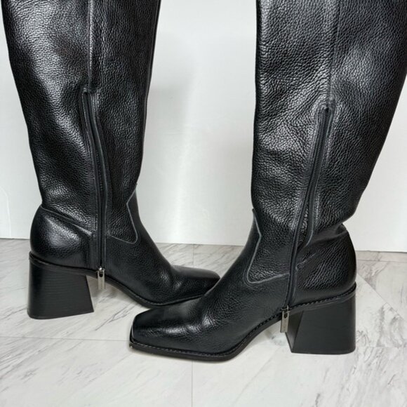 Vince Camuto Sangeti Black Leather Square Toe Wide Calf Heeled Tall Boot 10M - Picture 7 of 15